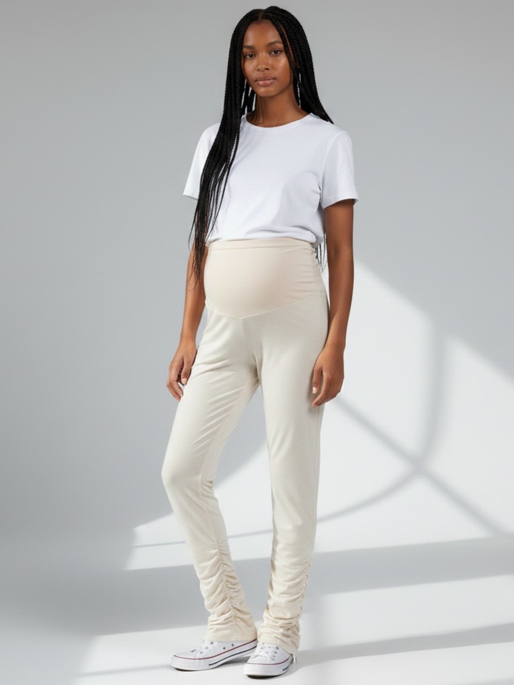Motherhood Maternity M Jersey Ruched Leggings — White / Cream